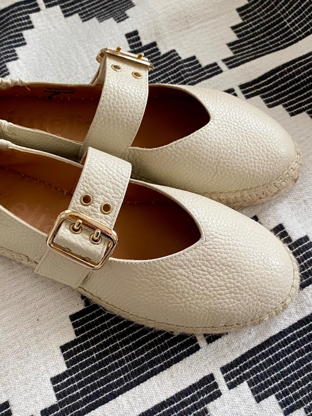 Women’s cream leather espadrille mary janes